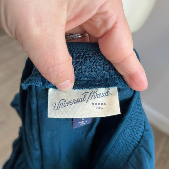 Universal Thread Cotton Tiered Puff Sleeve Mini Dress Blue Teal Boho Small - Picture 8 of 8